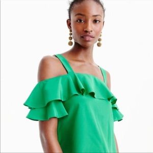 J. Crew Silk Green Cold Shoulder Top Size 0